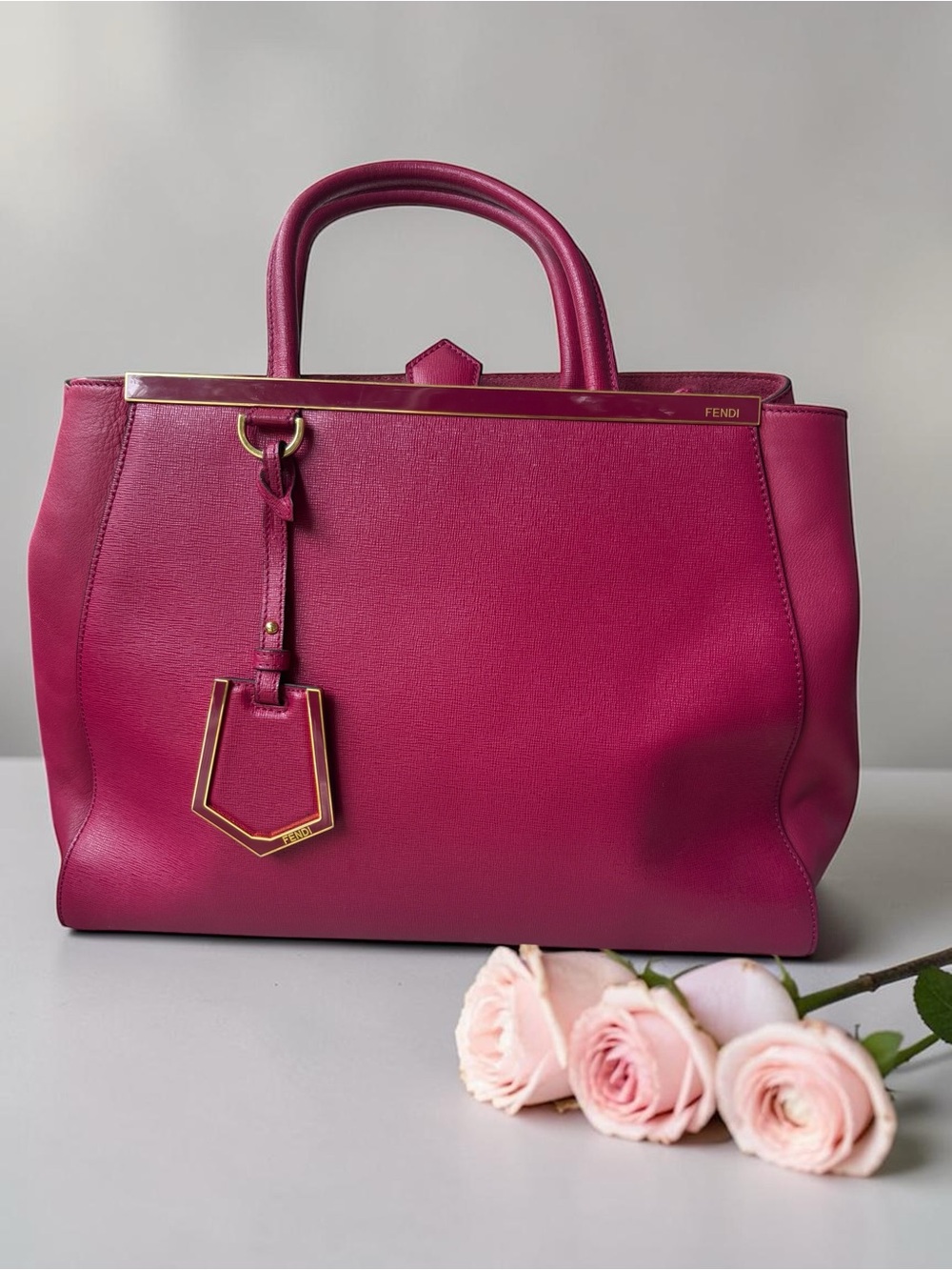 Fendi Pink 2Jours Saffiano Leather Top-Handle Bag Tote Crossbody Shoulder Bag